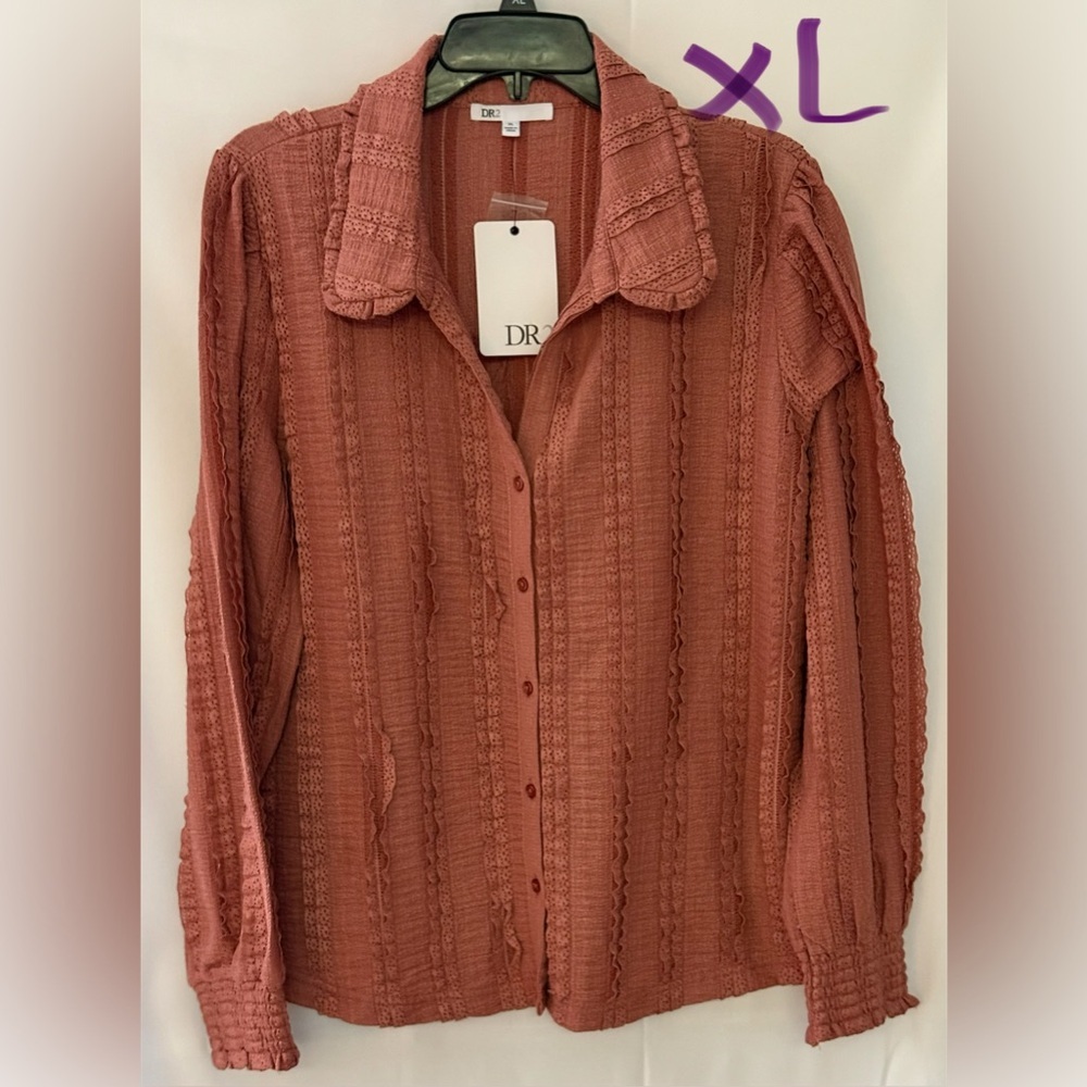 DR2 Women's Textured Button-Down Shirt - Rust